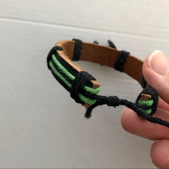 Nautical Leather and Cord Anchor Bracelet Green and Black - Picture 4 of 5